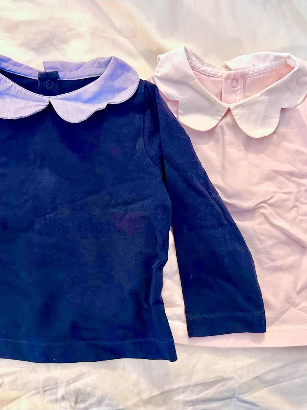 Jacadi 2 Long-Sleeve Peter Pan Collar Tops - Navy and Light Pink